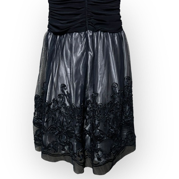 SLNY Navy Blue Fit and Flare Cocktail Dress Stretch Top Tulle Lace Skirt Size 4 - Picture 5 of 16